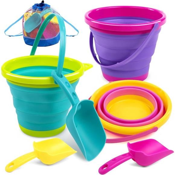 Toys 3 Packs Collapsible Beach Toy Buckets With Shovels And Mesh Backpack For Kids Poshmark